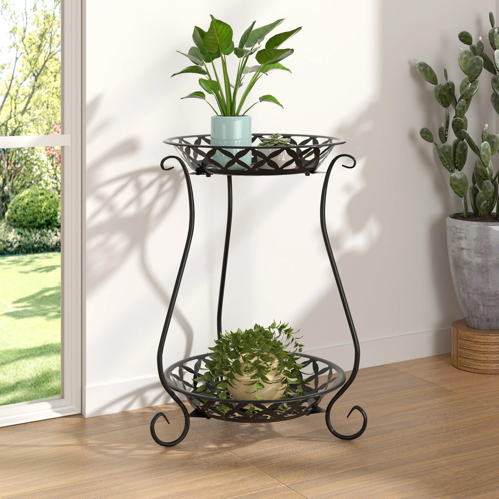 Double-layer retro metal plant stand flower pot display stand European style garden balcony flower pot rack