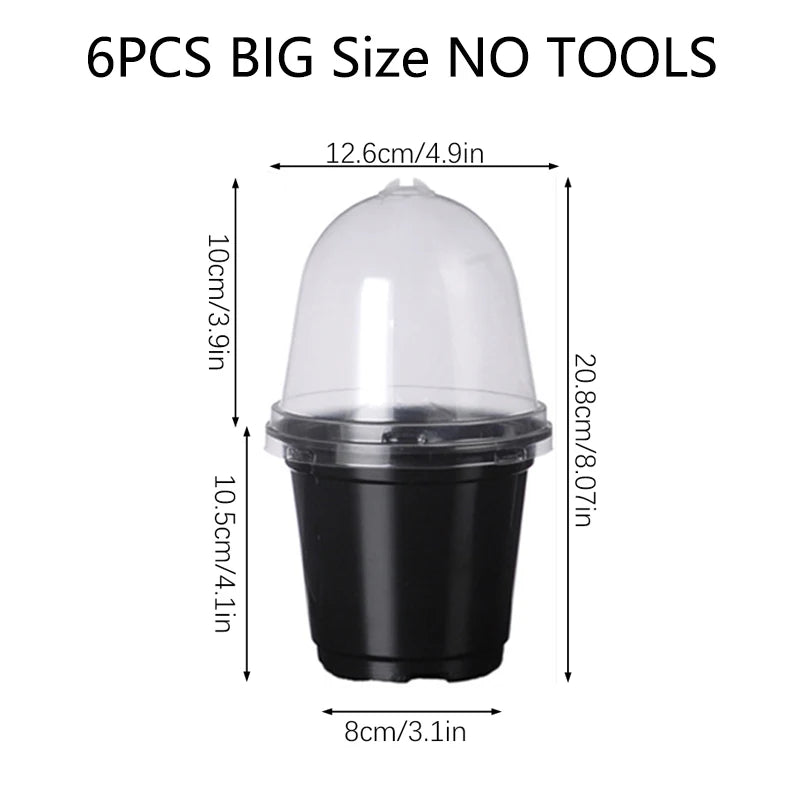 Plant Nursery Pots Humidity Dome Transparent Plastic Pot Planting Containers Cups Planter Small Seed Starting Trays Seedling