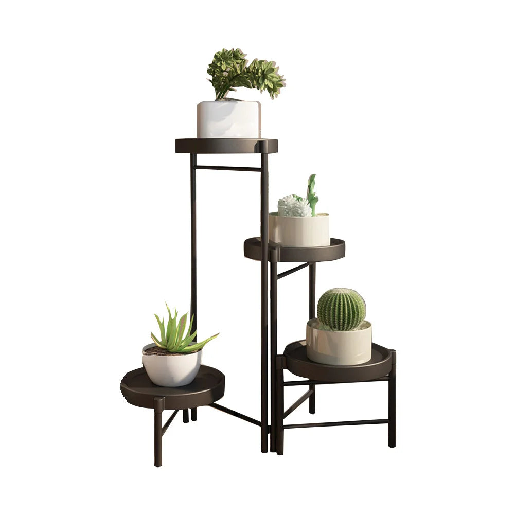 Metal Potted Plant Stand Foldable Multi-Tier Flower Shelf With Detachable Trays Display Rack For Corner Porch Garden Balcony