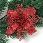 5/10Pcs 11cm Christmas Decoration Glitter Artifical Flowers Xmas Tree Wreath  Ornaments for Home New Year 2026 Decor Accessories
