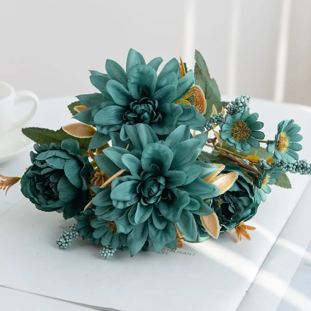Artificial Flower Silk Hot sale Dahlia Rose daisy for Festival garden arch Wedding Bridal Bouquet Party Decoration Diy gift gard