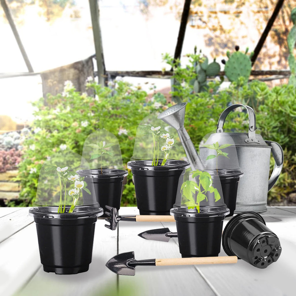 Plant Nursery Pots Humidity Dome Transparent Plastic Pot Planting Containers Cups Planter Small Seed Starting Trays Seedling