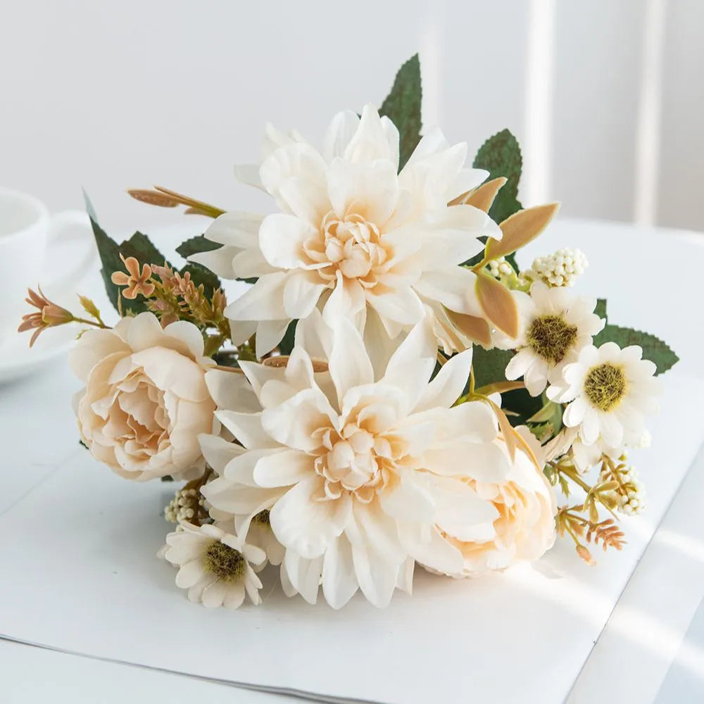 Artificial Flower Silk Hot sale Dahlia Rose daisy for Festival garden arch Wedding Bridal Bouquet Party Decoration Diy gift gard