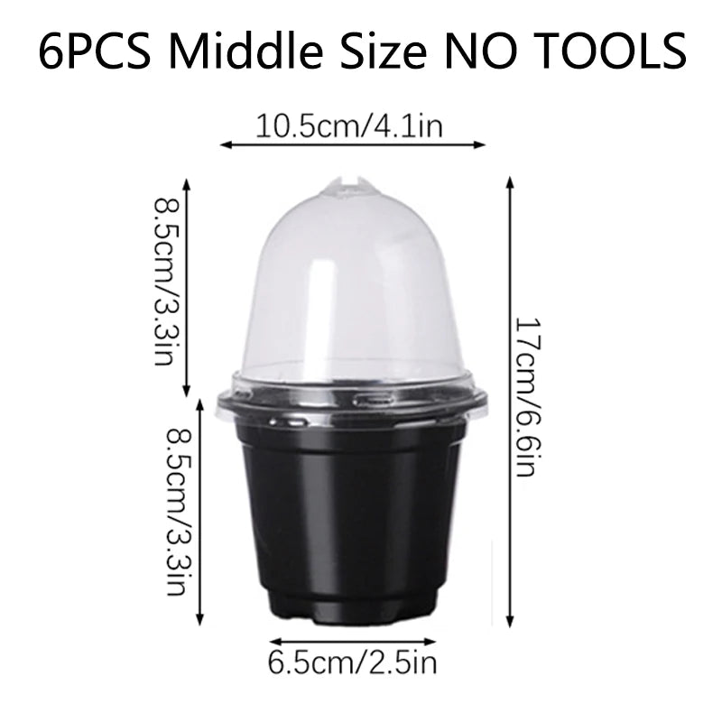 Plant Nursery Pots Humidity Dome Transparent Plastic Pot Planting Containers Cups Planter Small Seed Starting Trays Seedling