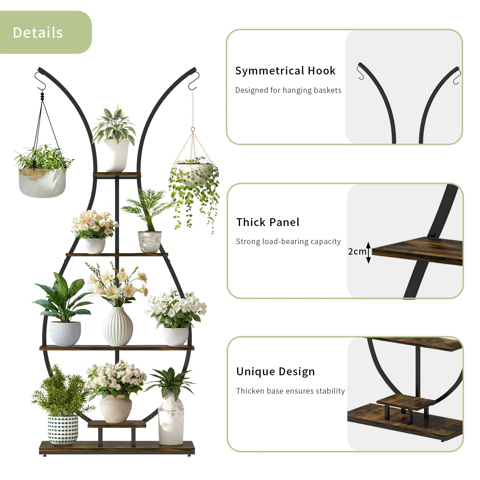 Large Vase Shaped Plant Stand 5 Tier Planter Display Rack Garden Flower Pot Holder for Home Patio Decor