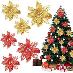 5/10Pcs 11cm Christmas Decoration Glitter Artifical Flowers Xmas Tree Wreath  Ornaments for Home New Year 2026 Decor Accessories