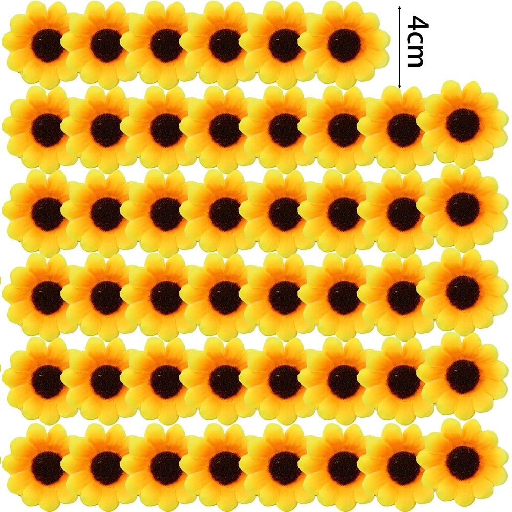 30-150Pcs Yellow Artificial Flower Heads Craft Floral Embellishments Wreaths Wedding Artificial Sunflower Flowers Decoration