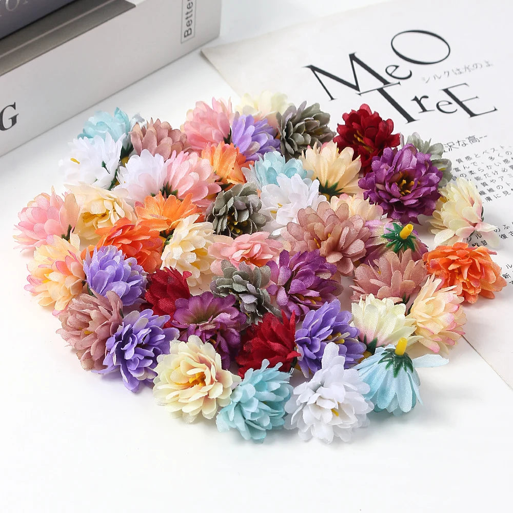 10/20/50Pcs Artificial Rose Mini Silk Flower Heads Simulated Flower Home Room Decoration DIY Wreath Accessories Wedding Decor