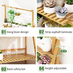 【Breeins】3 Tier Ladder Foldable Plant Stand with Hanging Bar, Wood For Home Office Outdoor Indoor Decoration Plants Organizer