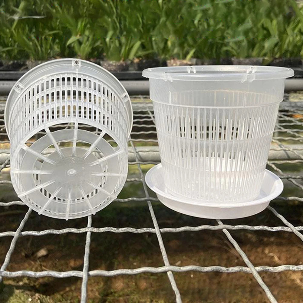 5pcs Clear Nursery Pots Garden Planting Pot Orchid Pot With Saucers Plastic Breathable Pot With Tray Repotting Pot With Holes