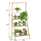 【Breeins】3 Tier Ladder Foldable Plant Stand with Hanging Bar, Wood For Home Office Outdoor Indoor Decoration Plants Organizer