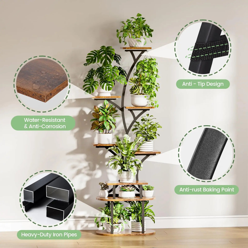 Plant Stand Indoor with Grow Lights, 8 Tiered 62" Tall Metal Plant Shelf Display Rack with 3-Head Grow Light Strips for Indoor