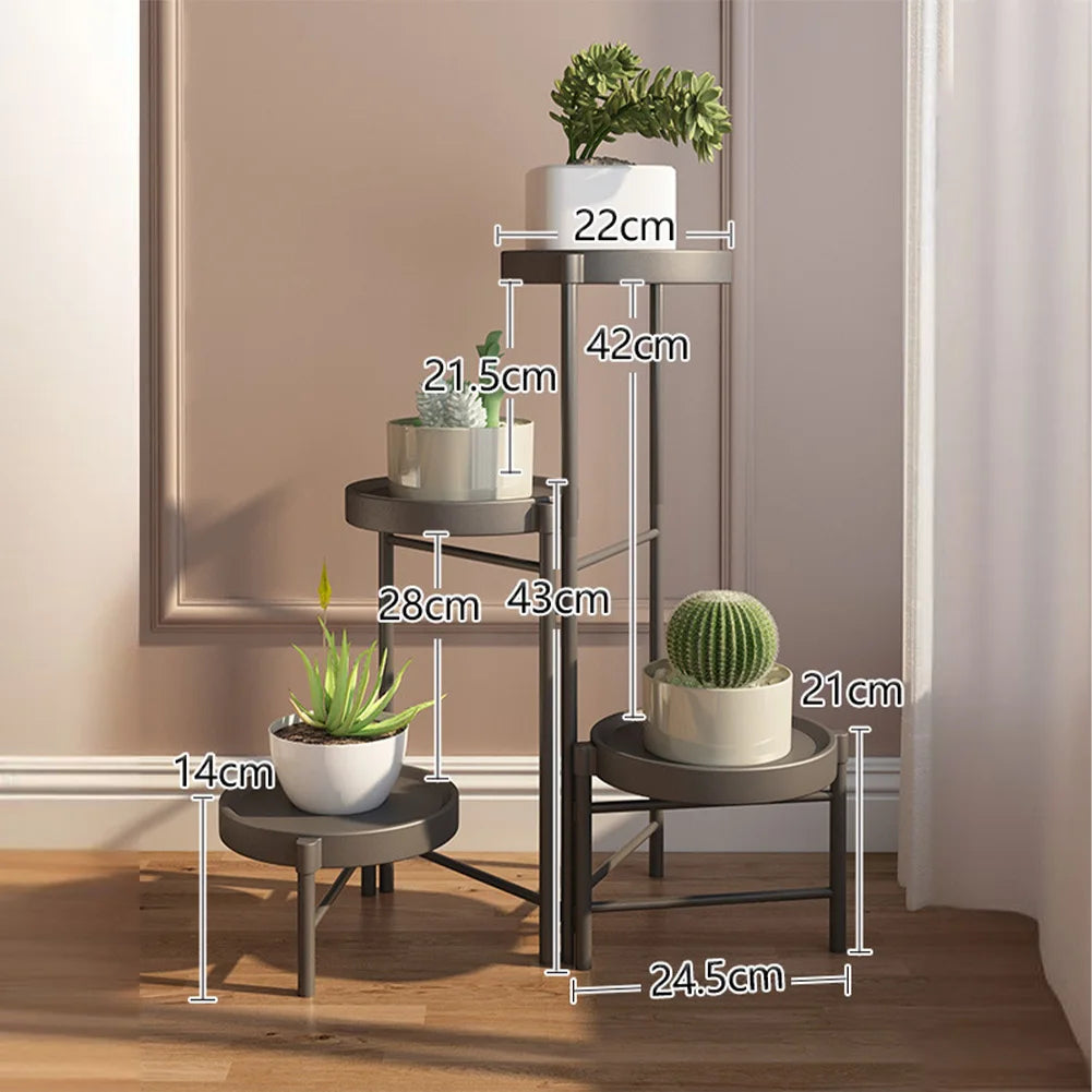 Metal Potted Plant Stand Foldable Multi-Tier Flower Shelf With Detachable Trays Display Rack For Corner Porch Garden Balcony