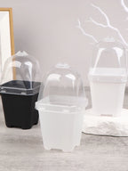 5Pcs Square Small Flower Pot Nursery Pot With Humidity Dome Transparent Gardening Pot Square Flower Starting Pots