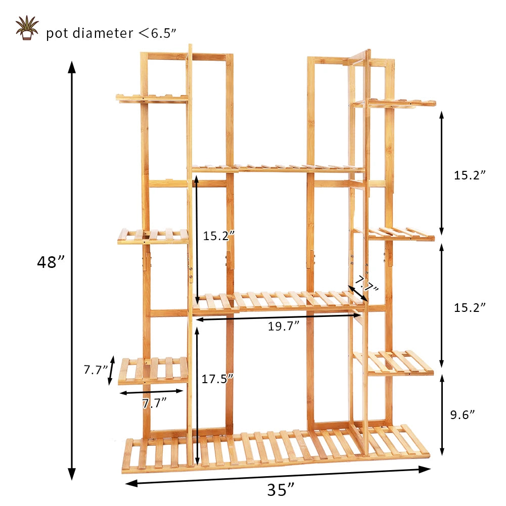 9 Tier Bamboo 17 Potted Plant Stand Rack Multiple Flowerpot Holder Shelf Indoor Outdoor Planter Display Shelving Unit for Patio