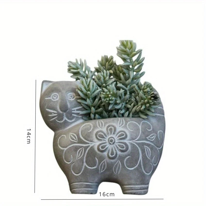 Cartoon Cat Flowerpot Cement Concrete Kitten Statue Shaped Succulent Flower Pot Courtyard Decoration for Crafts Home Decorations