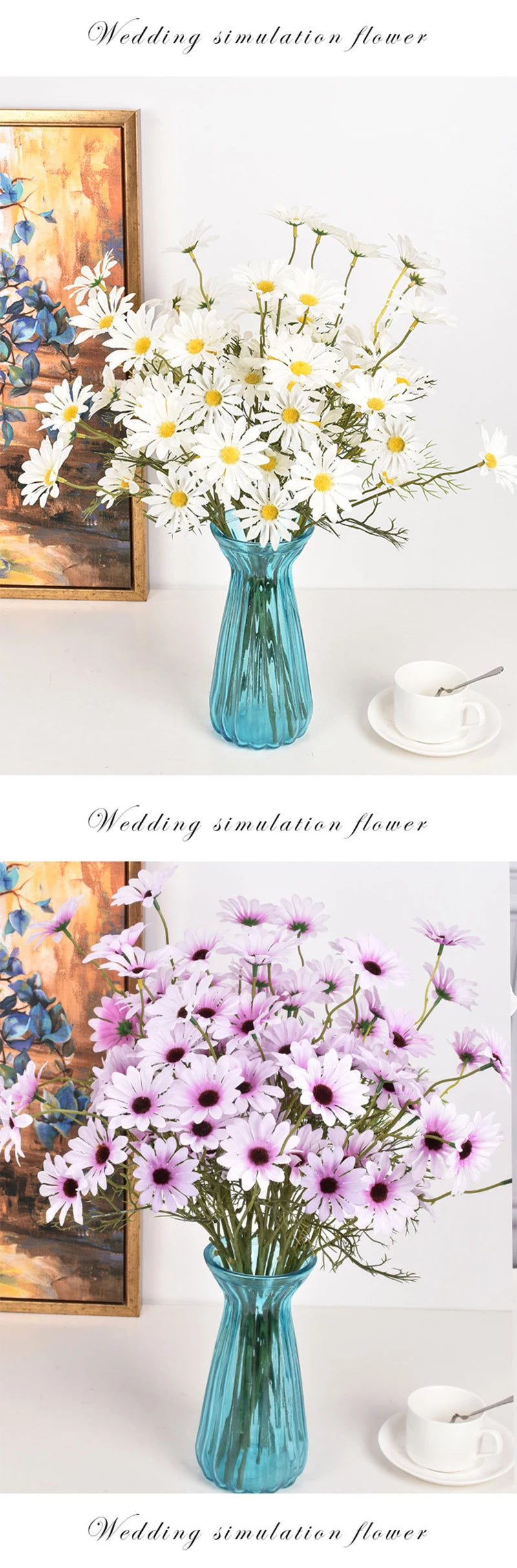 3/5/10Pcs Artificial White Daisy Flower Bouquet DIY Vase Home Garden Living Room Decoration Wedding Party Silk Fake Flowers