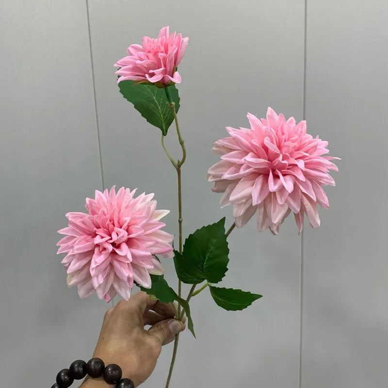 Lifelike artificial dahlia flower with 3 heads long branch silk flower for home wedding decor birthday party bedroom Decoration