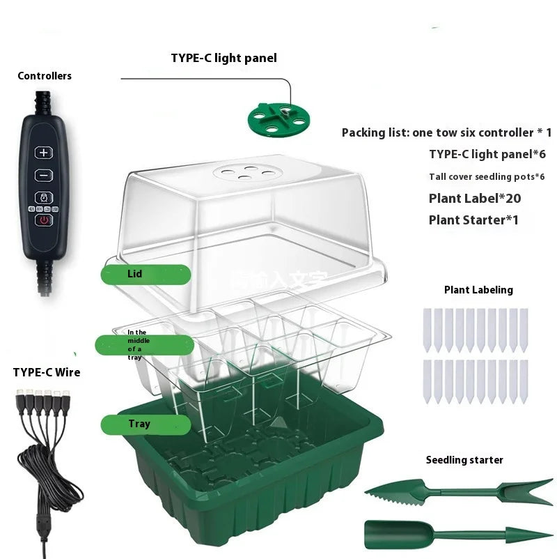 Timing Dimming Seedling Pots with Lights 12 Holes Thickened High Cover with Lights Seedling Pots Seedling Box Fill Light