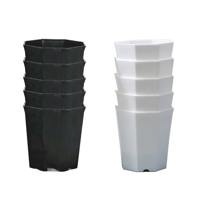 10pcs Octagonal Flowerpot Black White Plastic Solid Small Seedling Pot Desktop Succulent Decoration Combination Breathable TMZ