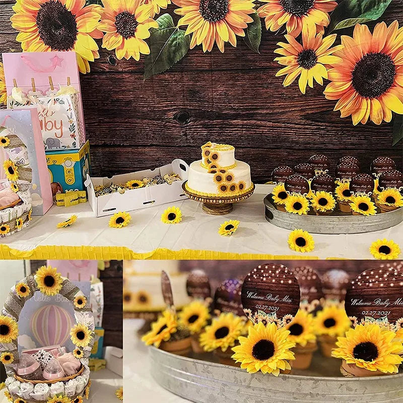 30-150Pcs Yellow Artificial Flower Heads Craft Floral Embellishments Wreaths Wedding Artificial Sunflower Flowers Decoration