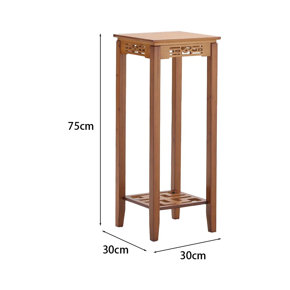 【Breeins】2-Tier Bamboo Plant Stand Classic Chinese Style Flower Stand Home Office Decoration Freestanding