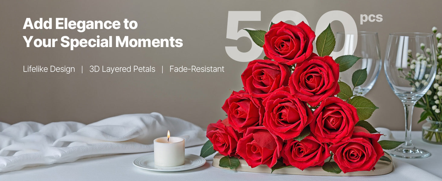 SucceBuy Artificial Flowers 60/120/500pcs Real Looking White Foam Fake Roses Bulk White/Red Faux Bridal Shower for DIY Wedding